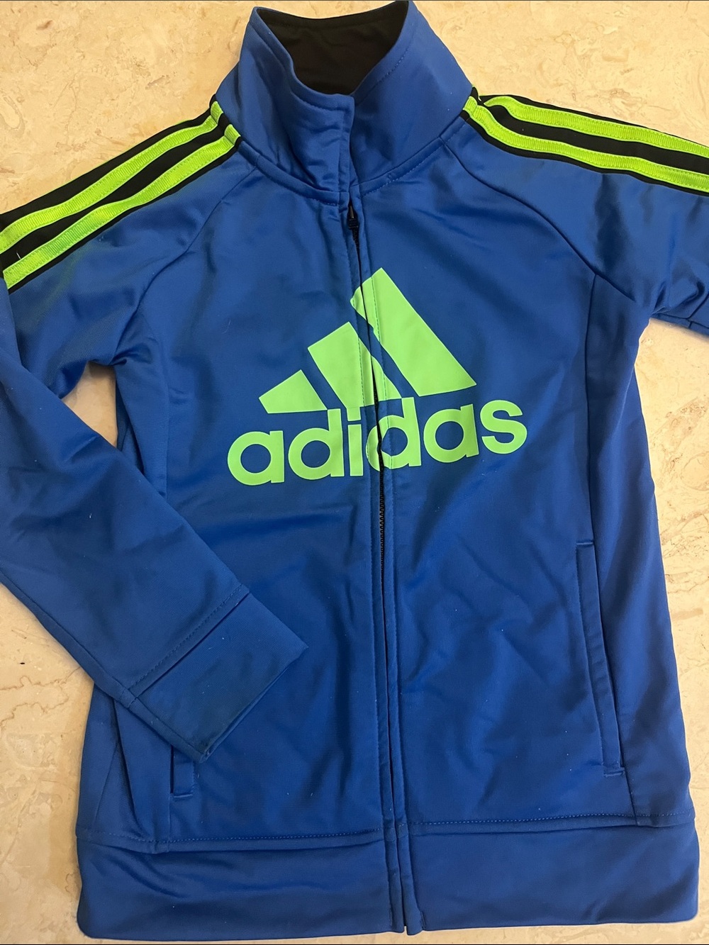adidas Blue Swim Jacket with Neon Green Logo & Stripes